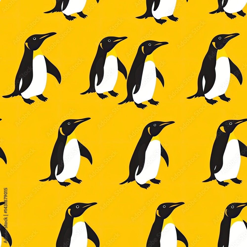 Obraz premium Cute King Penguin Pattern Illustration on Yellow Background