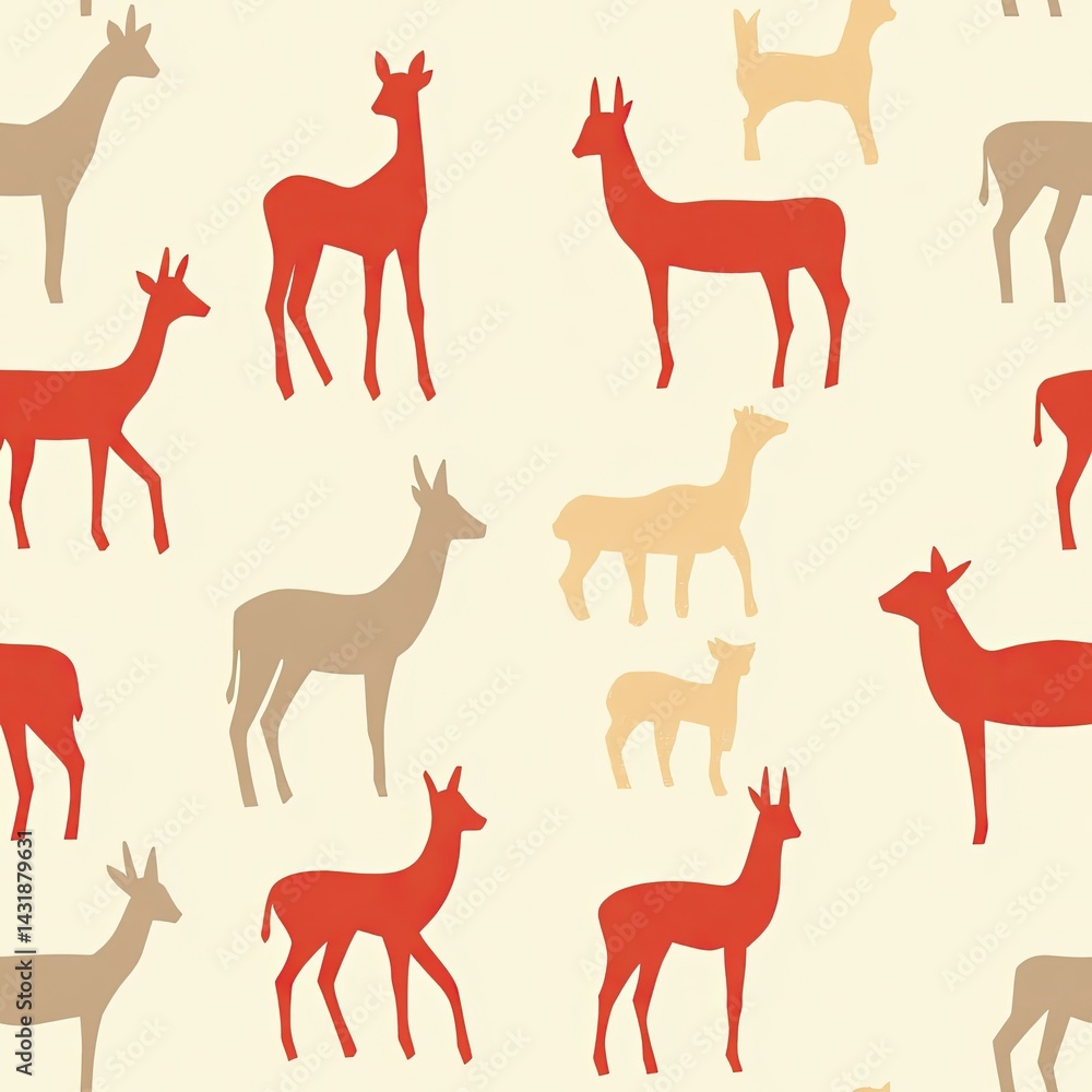 Fototapeta premium Red and Beige Antelope Seamless Pattern Design: A Stylish Wildlife Textile Print