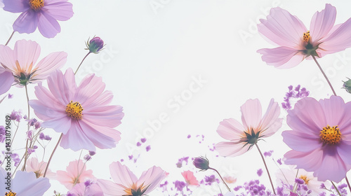 Elegant wedding invitation card background . Minimal hand painted watercolor Cosmos flowers texture template background. Design for wedding, vip cover, poster, rsvp moderncard.Valentine's Day