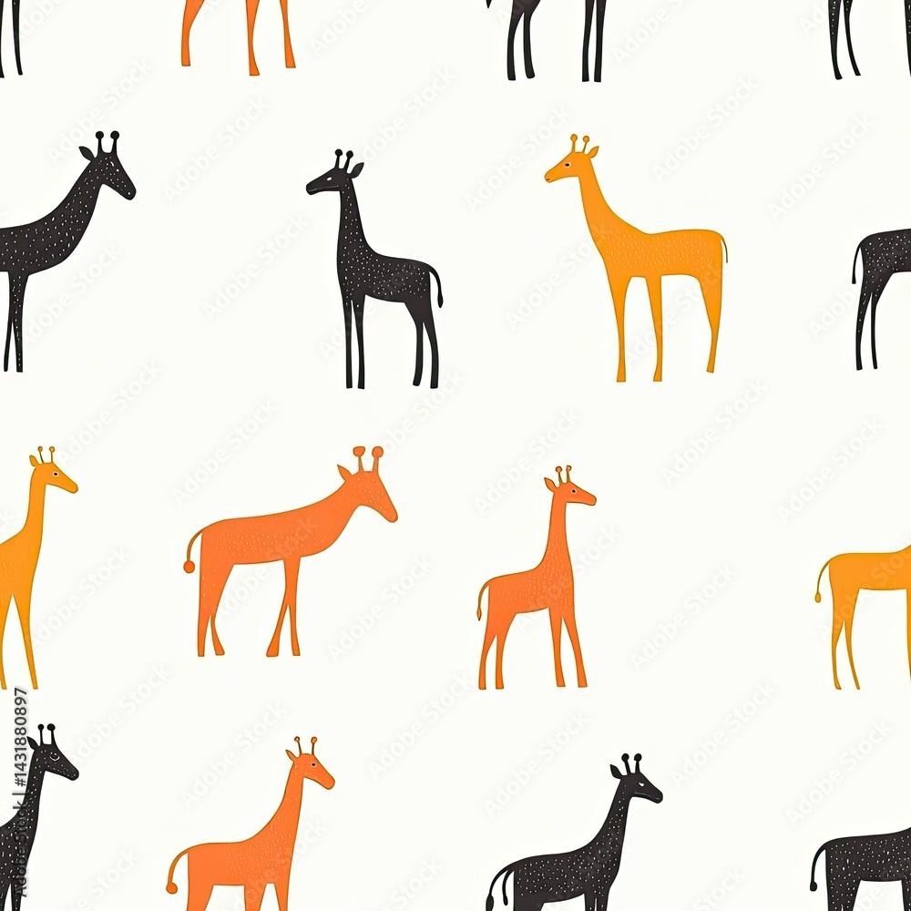 Obraz premium Adorable Giraffe Pattern: Orange and Black Giraffes Seamless Repeat Design for Kids Fabric, Wallpaper, and More