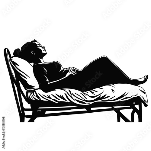 vector silhouette woman lying in hospital bed .Generative AI