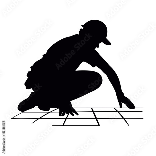 vector silhouette tiler laying tiles on the floor .Generative AI
