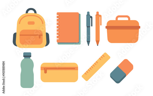 Vibrant school supplies icons set: back-to-school essentials – . Vector icons