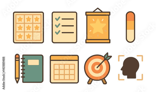 Back to school motivation icons set – flat style for educational projects. Vector icons
