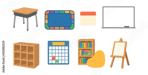 Cozy classroom setup icons set – ultimate collection for educational environment design. Vector icons