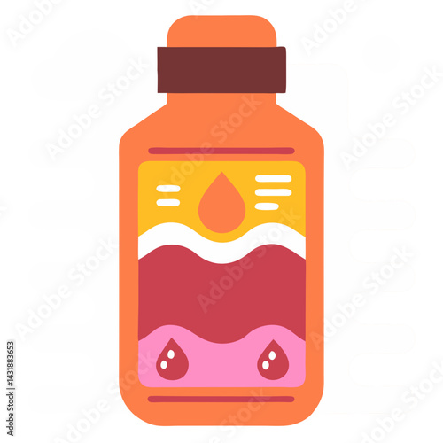 A vibrant bottle of sunshine-hued beverage, promising a delightful and refreshing taste with a playful, layered design in warm, cheerful colors.
