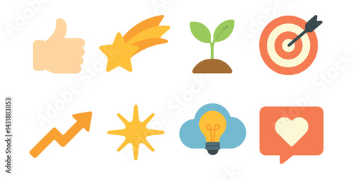 Motivational icon set: simple and vibrant inspiration symbols in . Vector icons