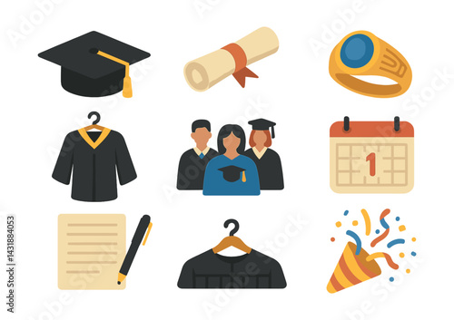 Essential graduation icons set: celebrating academic achievements with . Vector icons