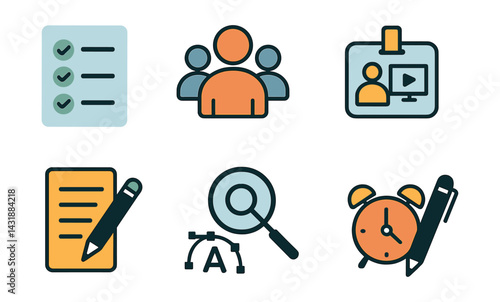 Team roles icons set: simple with essential office symbols. Vector icons