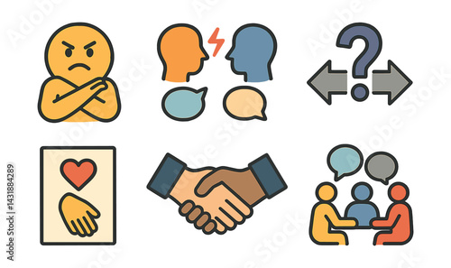 Conflict resolution icons set: collaborative and constructive communication symbols. Vector icons