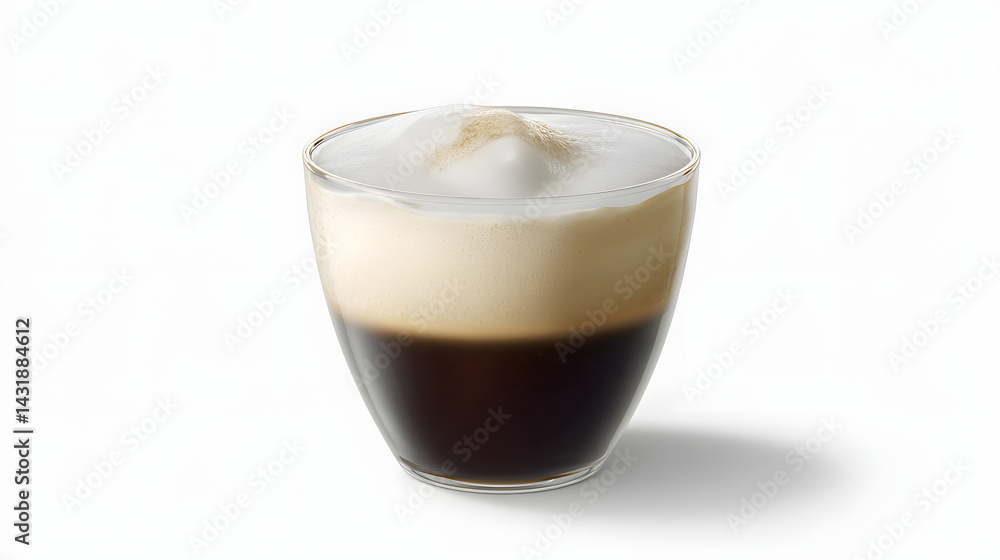 High Resolution Photorealistic Coffee Beverage in Clear Bowl with Creamy Foam Topping and Dark Liquid High Resolution Photorealistic Coffee Beverage in Clear Bowl with Creamy Foam Topping and Dark Liquid