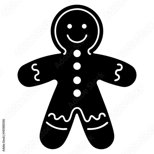 Christmas gingerbread man cookie isolated on black, a festive holiday symbol illustration