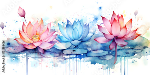 Abstract watercolor illustration of lotus flower
