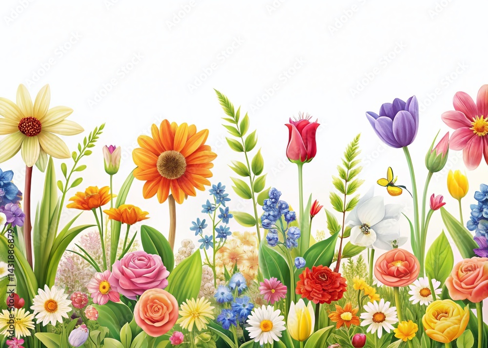 custom made wallpaper toronto digitalSpring Garden Flowers Banner: Vibrant Botanical Illustration