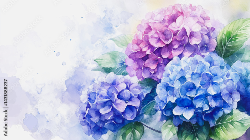 Elegant wedding invitation card background . Minimal hand painted watercolor Hydrangea flowers texture template background. Design for wedding, vip cover, poster, rsvp moderncard.Valentine's Day