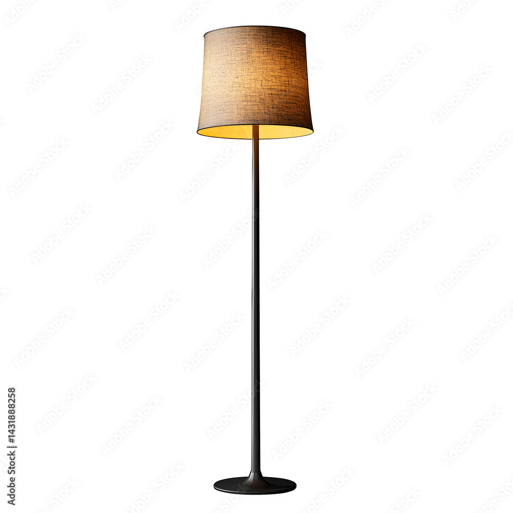 Modern floor lamp with fabric shade isolated on transparent background Modern floor lamp with fabric shade isolated on transparent background