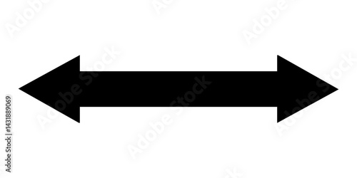 solid black bidirectional arrow, black arrow isolated on white background.