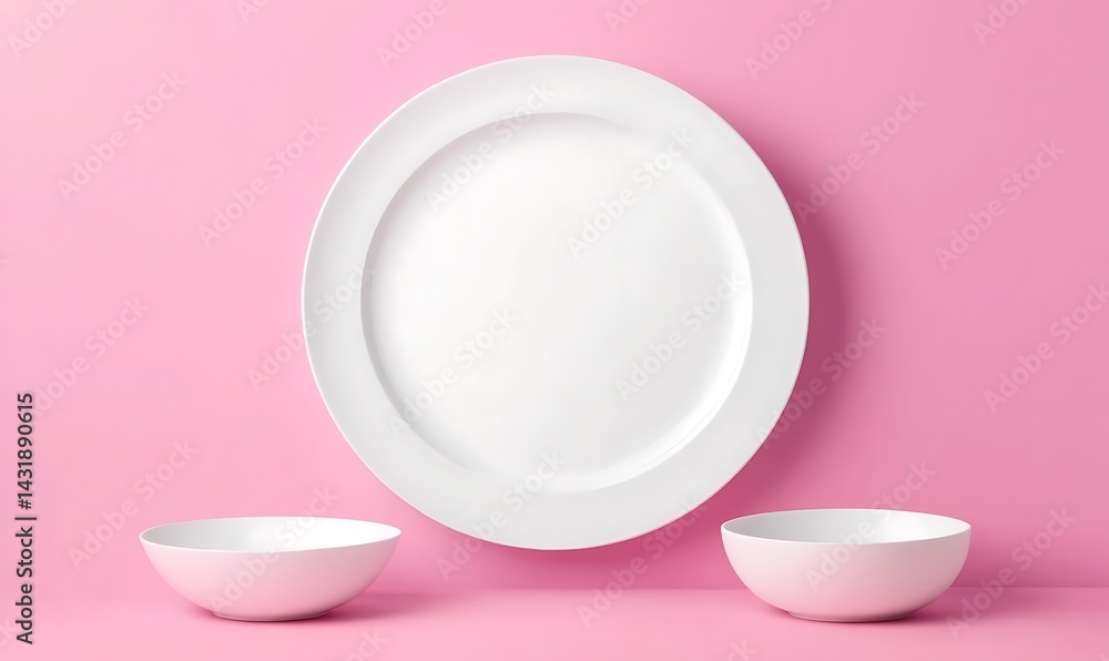 A Minimalist Still Life Presents Dishes in Simplicity on a Light Pink Backdrop for A Minimalist Still Life Presents Dishes in Simplicity on a Light Pink Backdrop for
