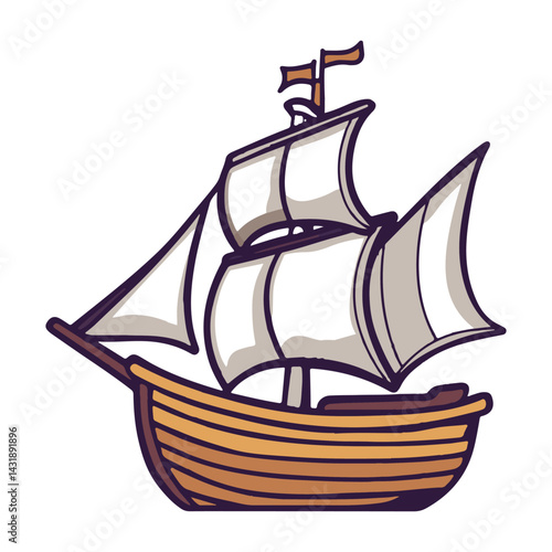 Wooden Sailboat Cartoon Style – Ship Fun Vector Illustration