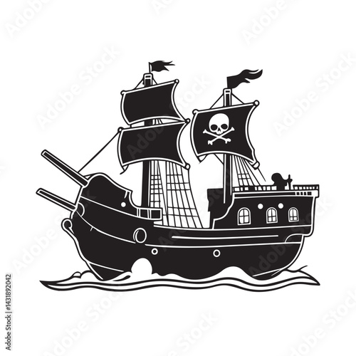 Armed Pirate Ship Illustration – Classic Pirate Boat with Cannons