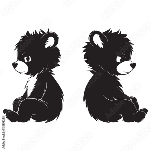 Cute Bear Cubs Vector – Adorable Sitting Black Bear Illustration