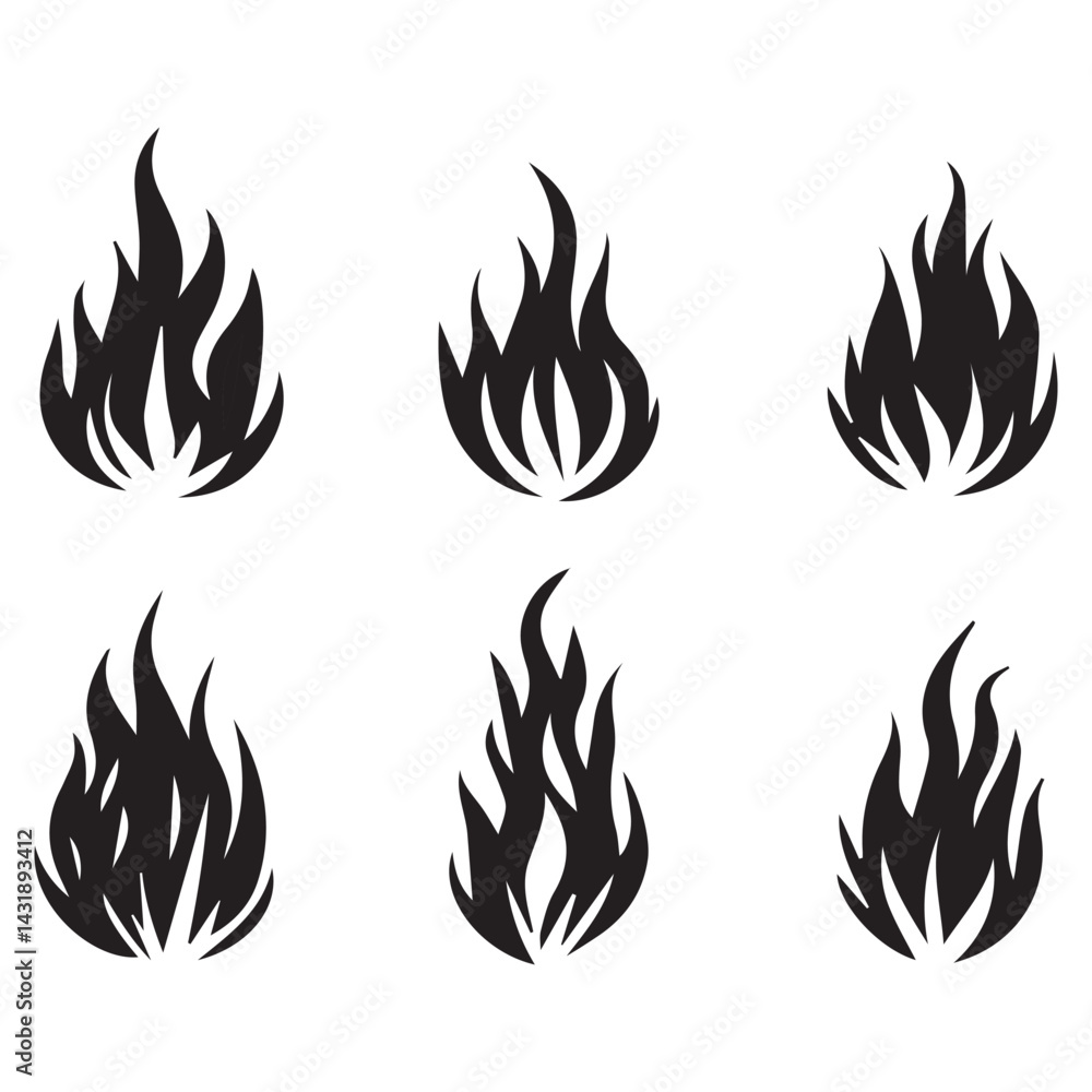Flame Vector Set – Stylized Fire Icons in Black and White Flame Vector Set – Stylized Fire Icons in Black and White