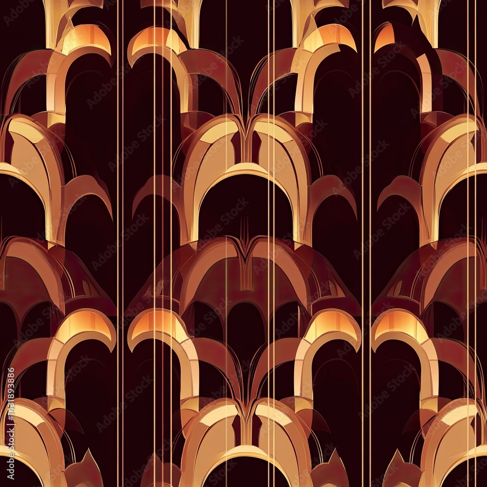 Abstract Golden Arch Pattern: Elegant Brown and Gold Geometric Design Seamless Texture for Fashion, Interior, and Art Abstract Golden Arch Pattern: Elegant Brown and Gold Geometric Design Seamless Texture for Fashion, Interior, and Art