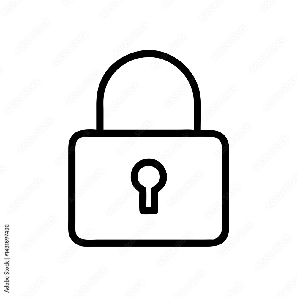 A bold, secure padlock symbolizing safety and data protection with a clean, minimalist line art style. A bold, secure padlock symbolizing safety and data protection with a clean, minimalist line art style.