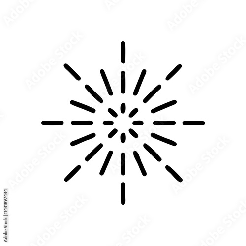 A burst of radiant energy, exploding outwards in a dynamic, symmetrical design with bold black lines on a white background.