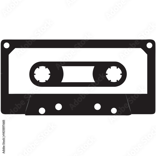 A nostalgic black and white cassette tape, a relic of 80s music, symbolizing cherished memories and the timeless appeal of analog sound.