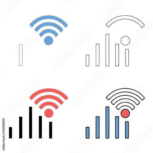 A vibrant collection of wifi signal strength icons showcasing strong, weak, and fluctuating connections in various color palettes.