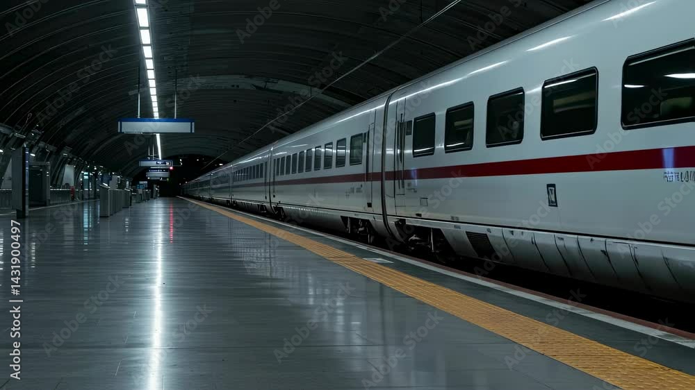 High-speed train at metro station platform. Modern public transport subway at night time. Futuristic underground railway system footage with dark background. High-speed train at metro station platform. Modern public transport subway at night time. Futuristic underground railway system footage with dark background.