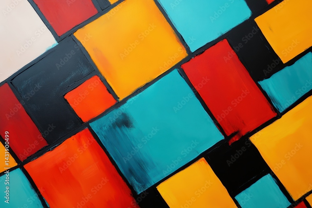 Fototapeta premium Abstract pattern of vibrant, overlapping squares in a dynamic arrangement.