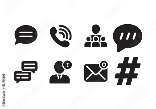Social media icons chat, call, email, group, hashtag, user alert, conversation vector set