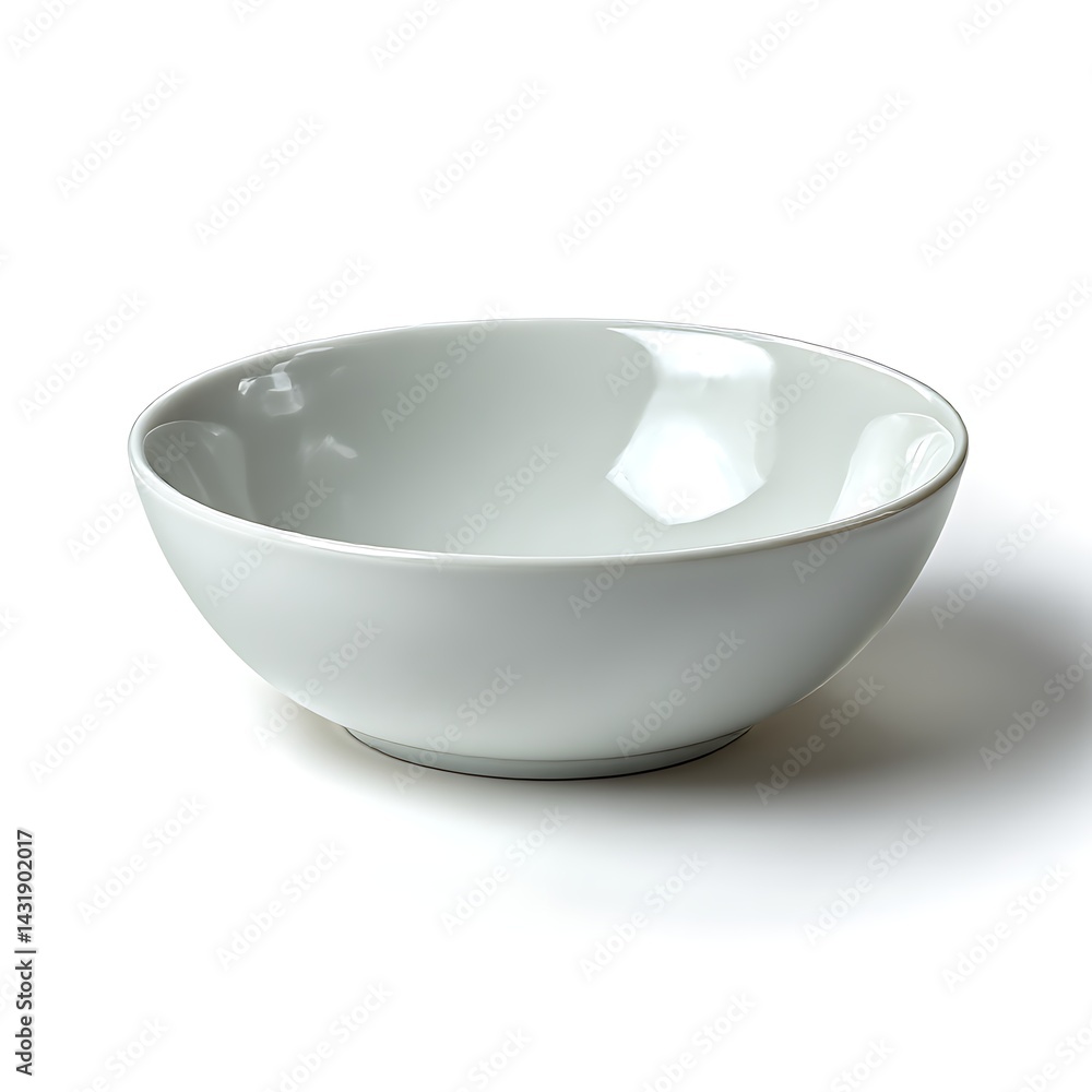 A clean, white ceramic bowl isolated on a white background A clean, white ceramic bowl isolated on a white background