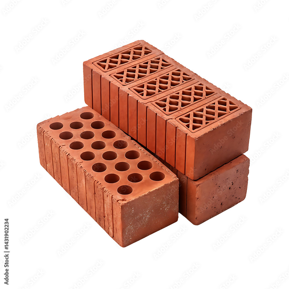 Red Clay Bricks Isolated on White Background – 4K High-Resolution Construction Material Image Red Clay Bricks Isolated on White Background – 4K High-Resolution Construction Material Image