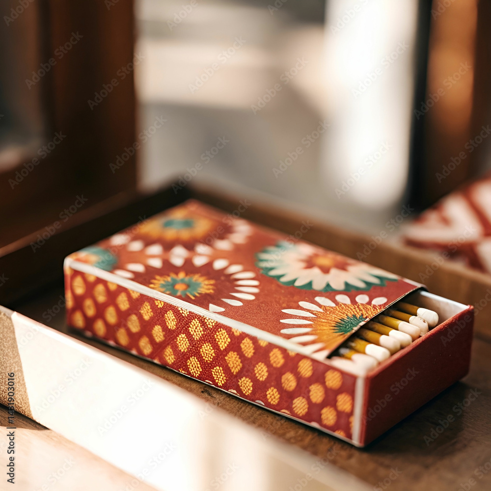 Fototapeta premium A beautiful, colorful matchbox on a white background.