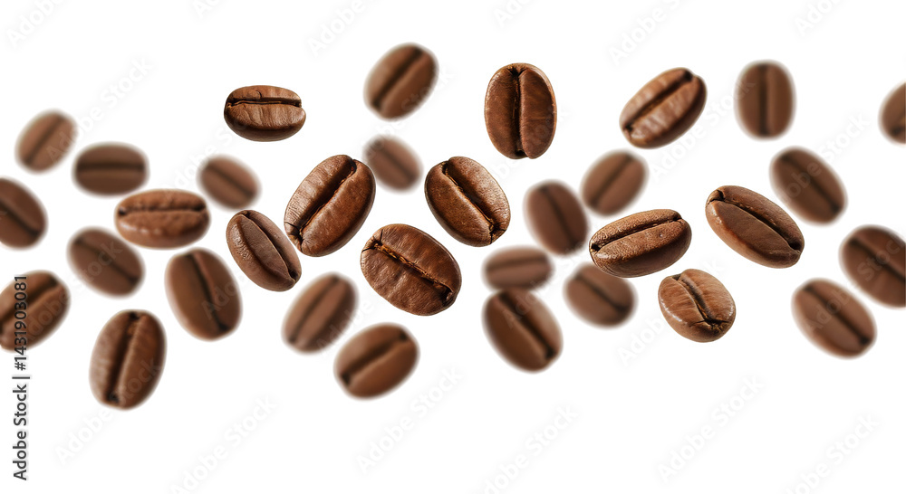 Flying Coffee Beans isolated on transparent background, PNG Flying Coffee Beans isolated on transparent background, PNG