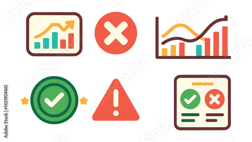 prediction vs reality: prediction result chart, red X icon, green checkmark icon, outcome comparison graph, accurate call badge, missed prediction alert, post-match verdict icon, reality check panel.
