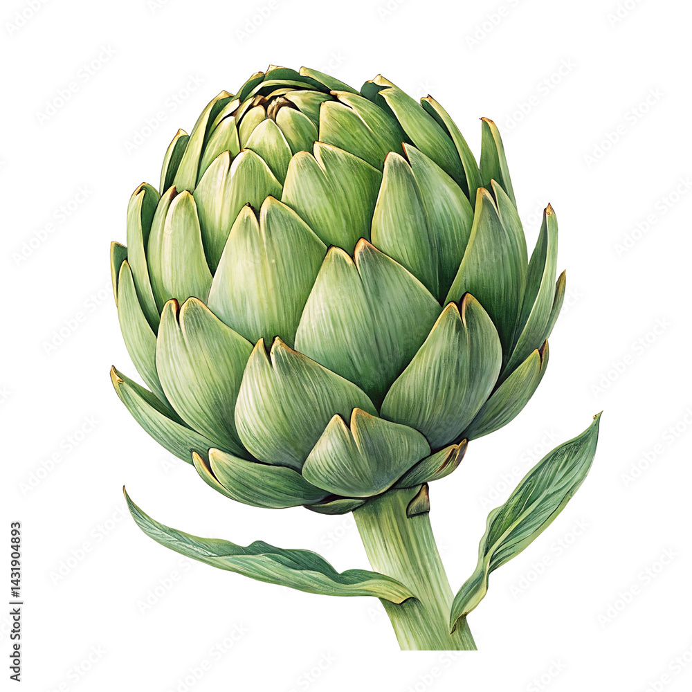 Photorealistic Artichoke High Detail Botanical Illustration of Fresh Green Vegetable on White Background Photorealistic Artichoke High Detail Botanical Illustration of Fresh Green Vegetable on White Background