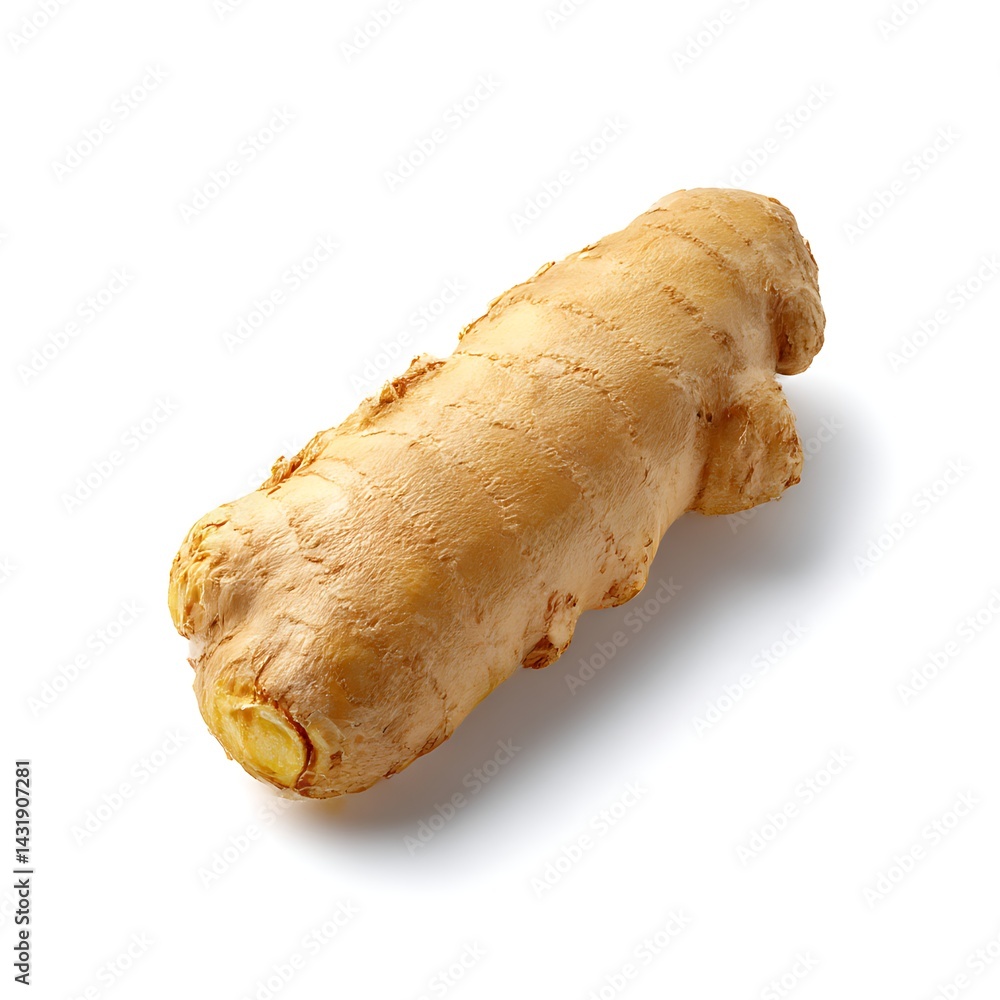 Fototapeta premium A single, fresh ginger root isolated on a clean white background