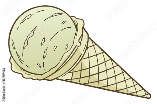 26 Ice cream scoop, green tea flavor, matcha, creamy texture, smooth surface, pale green color, frozen dessert, round shape, isolated on white background, high detail, food photography, studio lightin