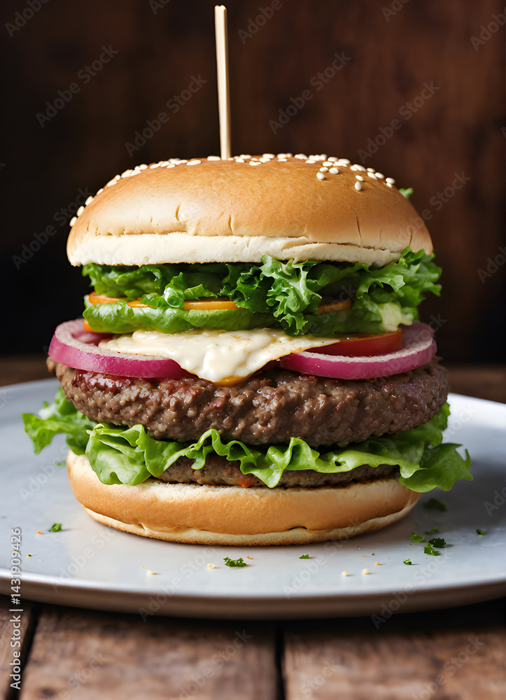 hamburger on a wooden table hamburger on a wooden table