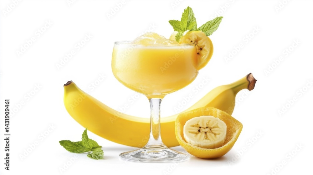 Banana Daiquiri cocktail isolated on white background. Generative AI