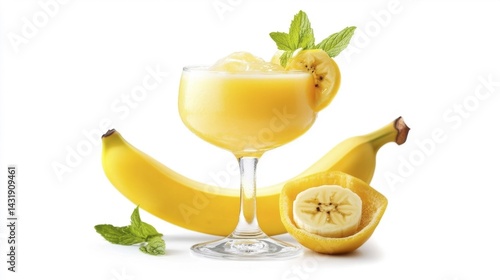 Obraz na płótnie Banana Daiquiri cocktail isolated on white background. Generative AI w salonie