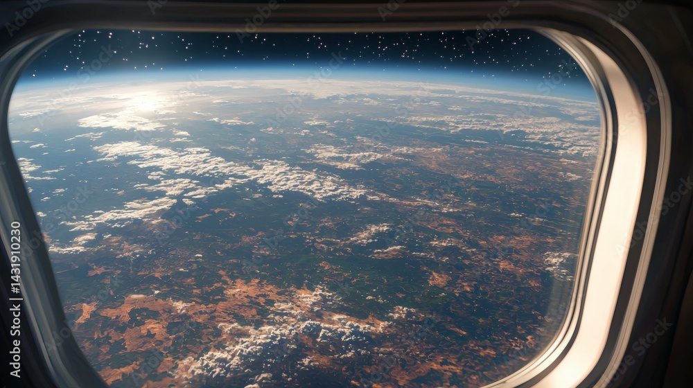 40. View from spaceship window showing 80s style Earthscape 40. View from spaceship window showing 80s style Earthscape