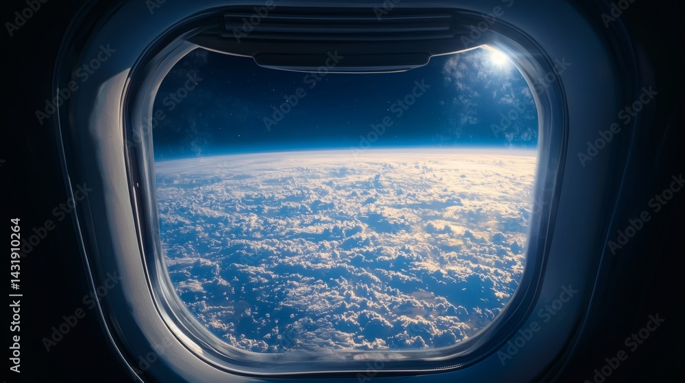40. View from spaceship window showing 80s style Earthscape 40. View from spaceship window showing 80s style Earthscape