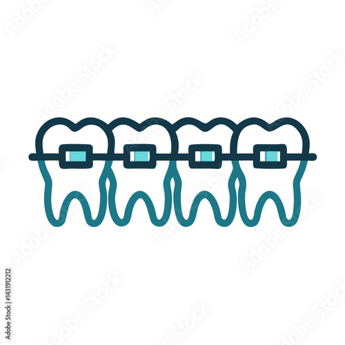 Teeth with Braces Vector Illustration on Black Background
