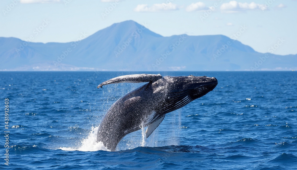 Fototapeta premium Majestic Whale Jumping in Scenic Ocean