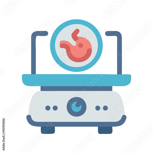 Medical stomach exam with medical equipment illustration icon